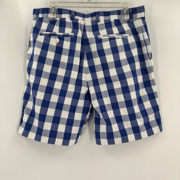 J. McLaughlin Mens Sz34 Blue White Check Plaid Flat Front Shorts - Picture 6 of 6